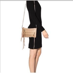 Rebecca Minkoff Purse Crossbody Shoulder Bag Gold Leather Mini Five-Zip Bag Aged